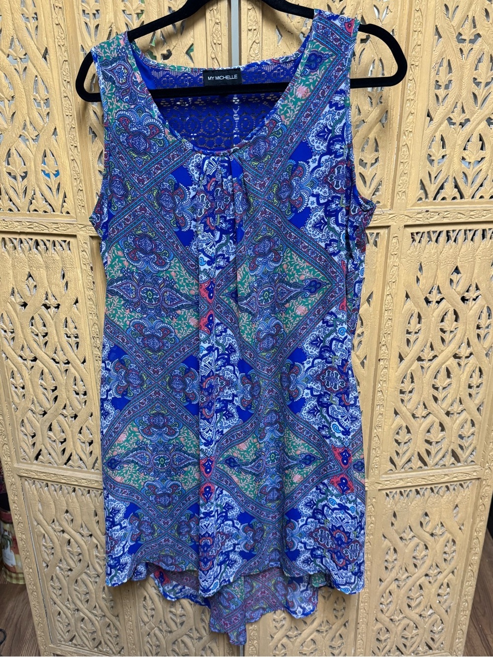 My Michelle Blue Paisley Sleeveless High Low Dress Distinctive Lace Back